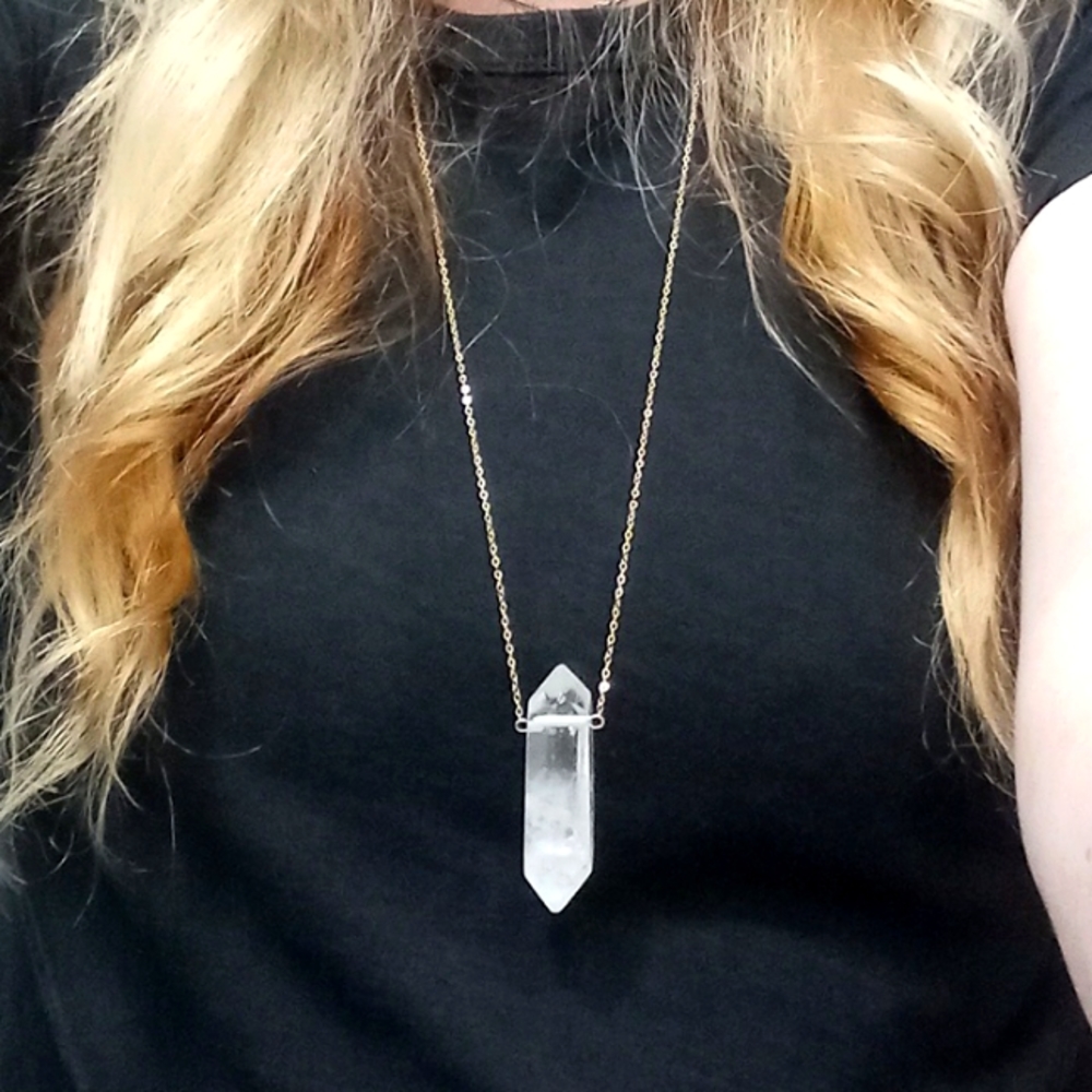 32" 14k gold fill clear quartz necklace